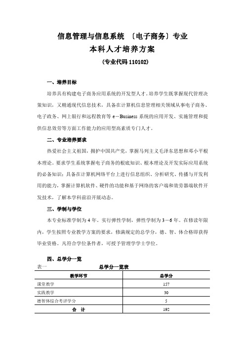 信息管理与信息系统(电子商务)专业