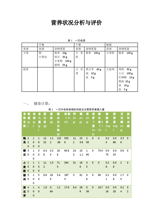 膳食分析与评价