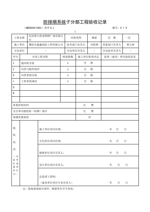 通风机安装检验批质量验收记录(Word)