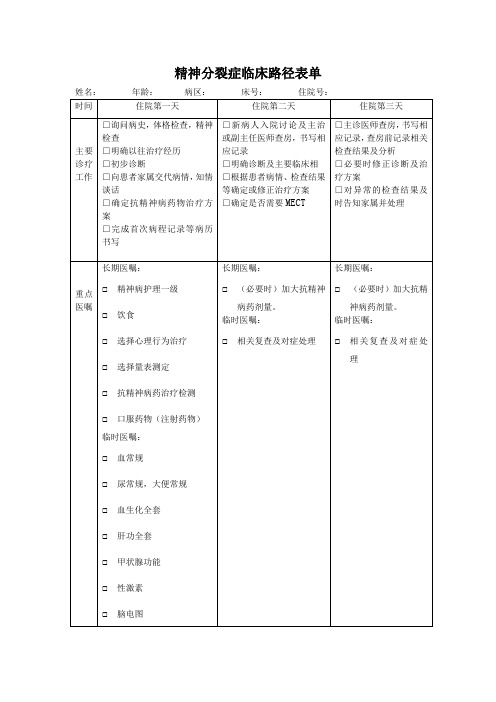 精神分裂症临床路径表单