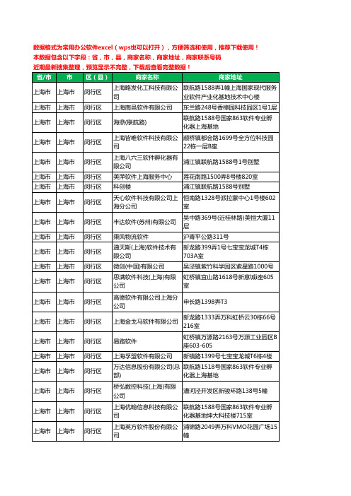 2020新版上海市上海市闵行区软件有限公司工商企业公司商家名录名单黄页联系电话号码地址大全88家