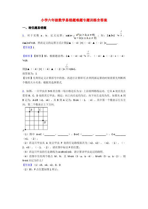 小学六年级数学易错题难题专题训练含答案