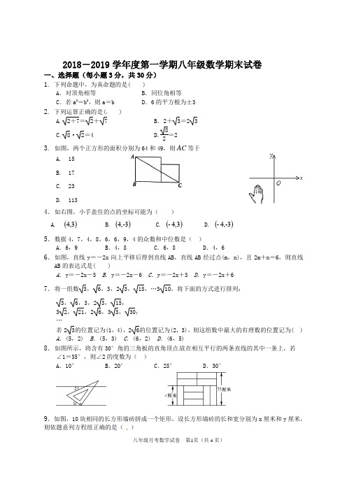 新北师大版2018~2019八年级数学期末试卷