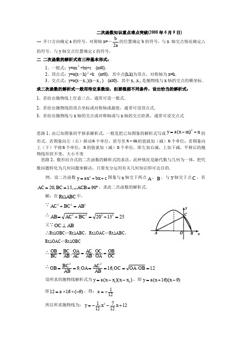 二次函数知识重点难点突破