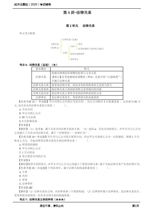 2020年初级会计师考试《经济法基础》基础精讲班讲义第04讲-法律关系