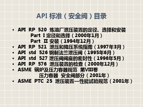 API标准(安全阀)综述