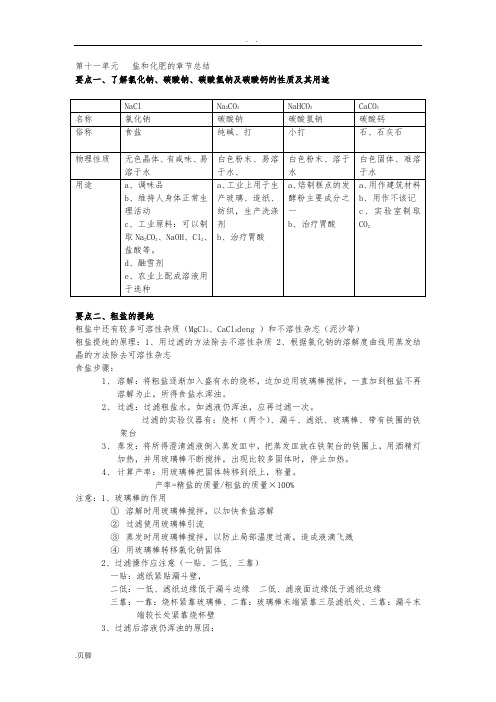 初三化学第十一单元--盐与化肥的知识点