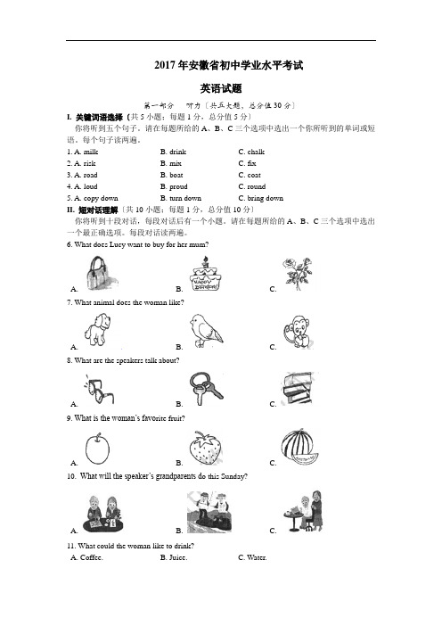 2017年安徽省中考英语试题word版