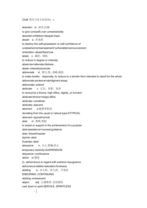 SSAT类比题反义词总结