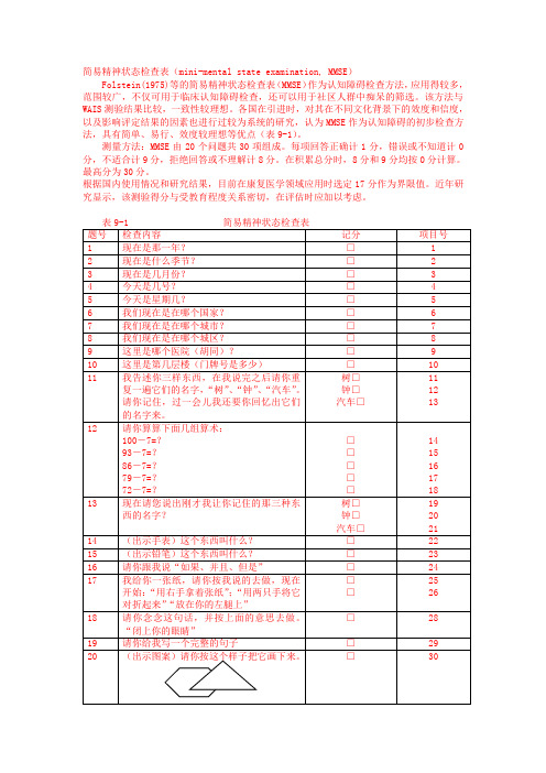 2种简易精神状态检查表