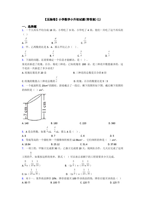 【压轴卷】小学数学小升初试题(带答案)(1)