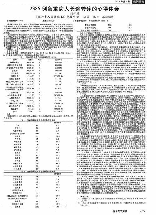 2386例危重病人长途转诊的心得体会