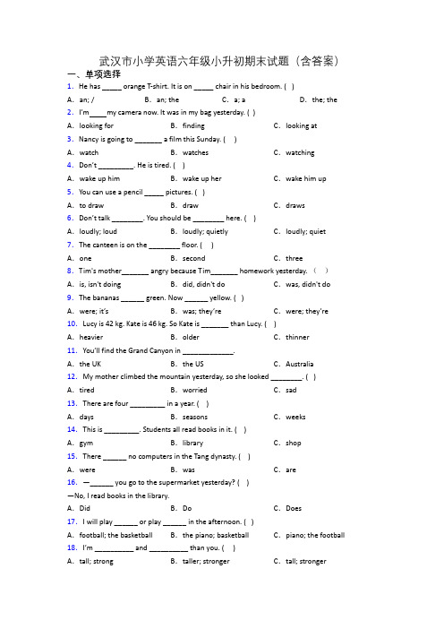 武汉市小学英语六年级小升初期末试题(含答案)