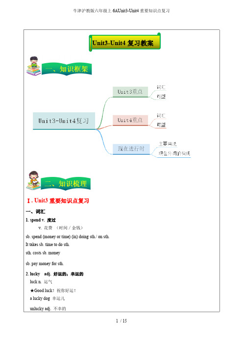 牛津沪教版六年级上6AUnit3-Unit4重要知识点复习(word文档物超所值)