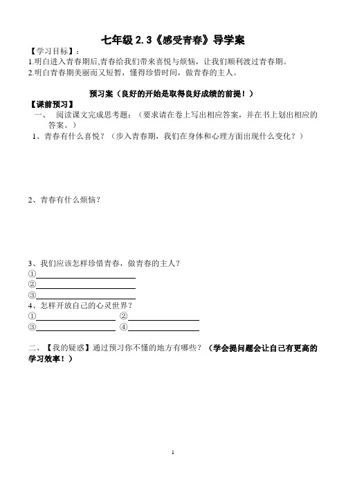 2.3《感受青春》导学案