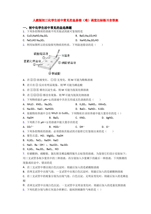 人教版初三化学生活中常见的盐易错(难)课堂达标练习含答案