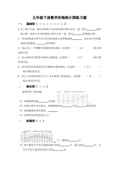 五年级下册数学折线统计图练习题