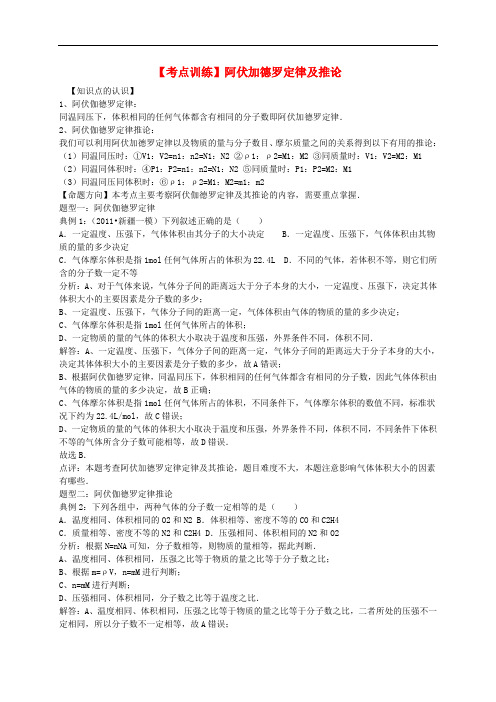 高考化学一轮复习真题考点集训 阿伏加德罗定律及推论(含解析)