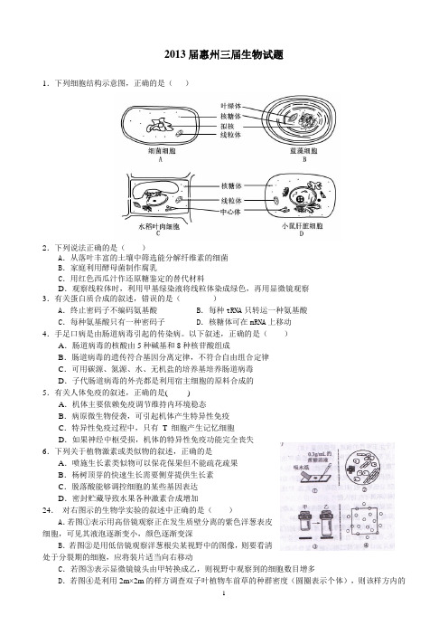 2013惠州三调生物试题