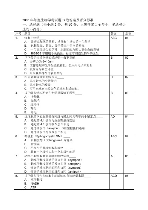 西北师范大学2003年细胞生物学考试试题及答案