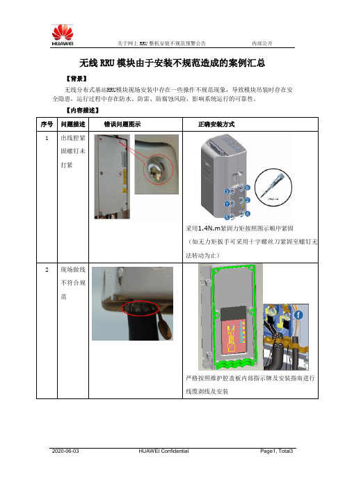 华为WCDMA无线RRU模块安装不规范案例汇总