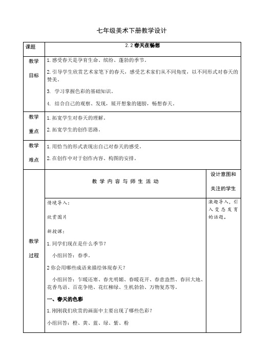 人教版七年级美术下册课程教学设计:2.2春天在畅想