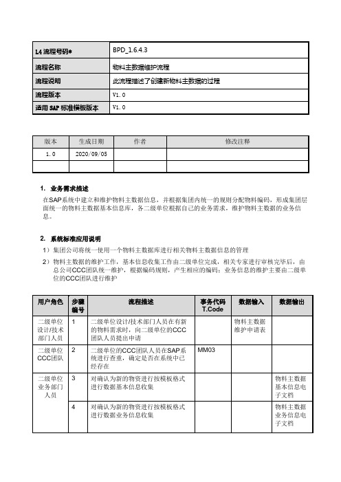 物料主数据维护流程