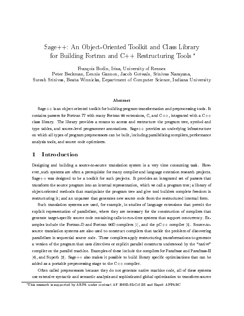 Sage++ An object-oriented toolkit and class library for building Fortran and C++ restructur