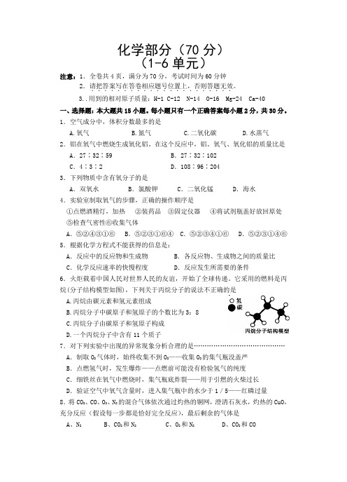 射阳外国语学校2013年秋学期九年级化学期中考试试卷