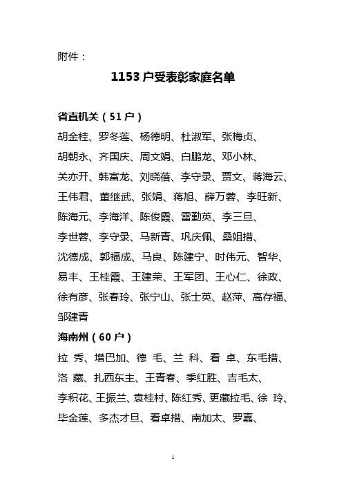 1153户受表彰家庭名单