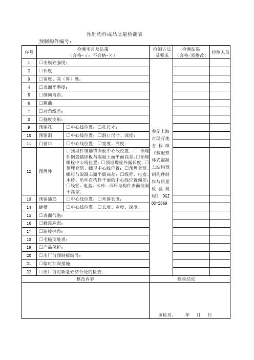 装配式建筑质量安全专项检查预制构件检查表格