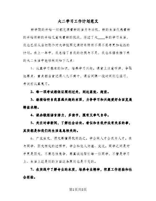 大二学习工作计划范文（3篇）