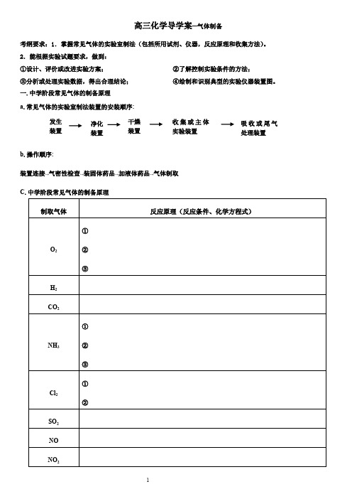 高三化学导学案—气体制备