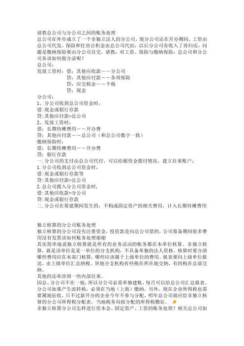 总公司与分公司的账务处理