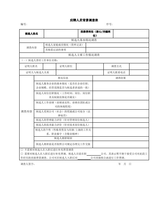 【绝对实用】应聘人员背景调查表