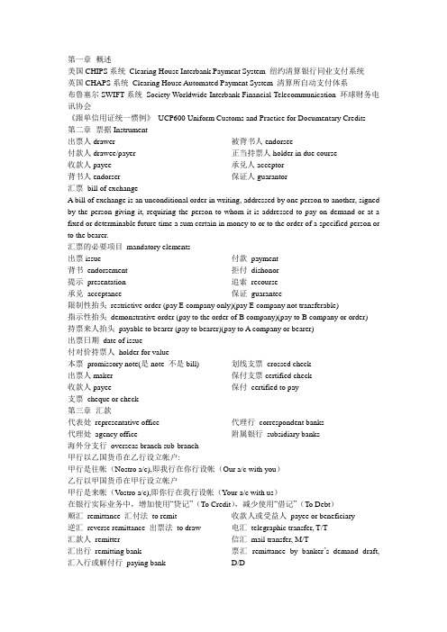 国际结算名词英文