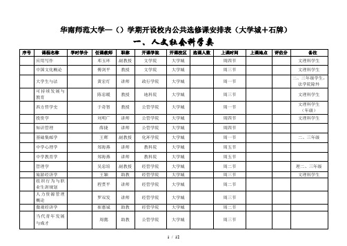 华南师范大学—学期开设校内公共选修课安排表