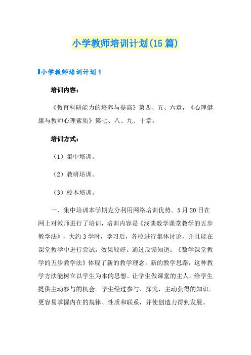 小学教师培训计划(15篇)