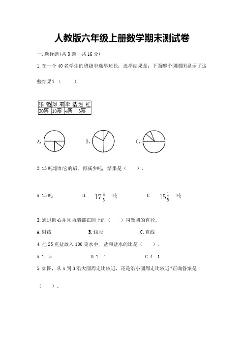 人教版六年级上册数学期末测试卷附完整答案(名师系列)