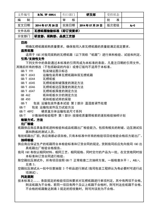 纸箱验收标准及方法