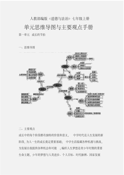 人教部编版《道德与法治》七年级上册单元思维导图与主要观点手册