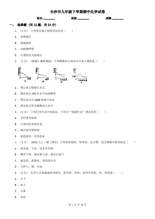 长沙市九年级下学期期中化学试卷