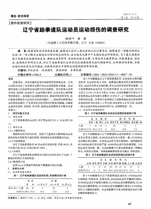 辽宁省跆拳道队运动员运动损伤的调查研究