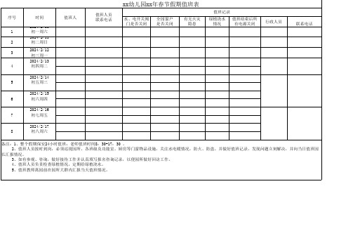 幼儿园春节假期轮流值班表