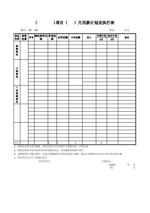 资金计划表模板--