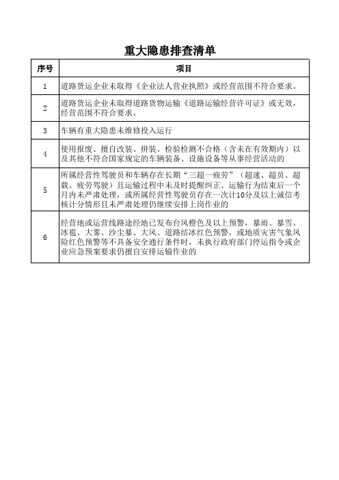 普通货物道路运输企业重大隐患排查清单