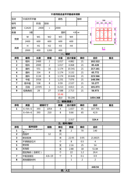 门窗成本测算明细表