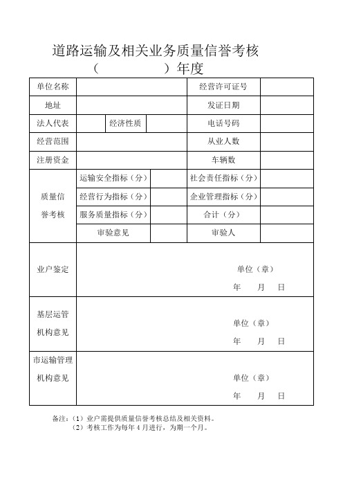 道路运输及相关业务质量信誉考核表