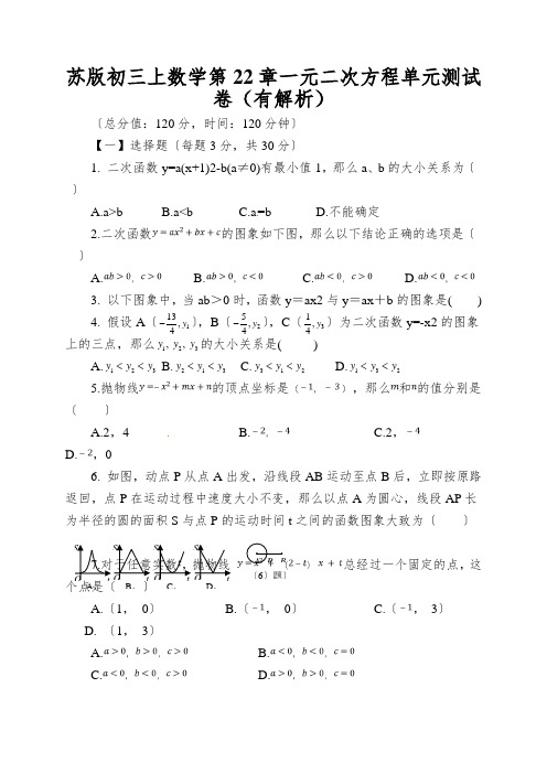 苏版初三上数学第22章一元二次方程单元测试卷(有解析)