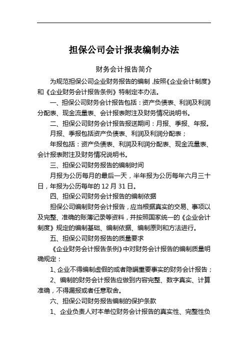 担保公司会计报表编制办法